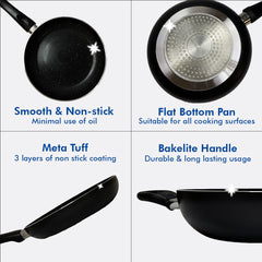 USHA SHRIRAM 3 Piece Non Stick Set of Tawa, Fry Pan & Kadhai(with Lid) & Spatula Set | Gift Pack | Stove & Induction Cookware | Easy Grip Handles | 3 Layer Non Stick Coating | Lightweight | Gift Set