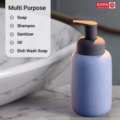 USHA SHRIRAM Soap Dispenser Bottle | Ceramic Soap & Lotion Dispenser Set | Kitchen Dish Soap Pump Dispenser Set | Hand Shower Washing Soap Dispenser (400ml - Design 2 - Blue, Pack of 1)