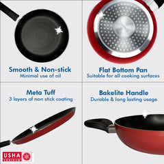 USHA SHRIRAM Non Stick Set | Lid (1Pcs) | Non Stick Tawa | Non Stick Kadai | Non Stcik Frying Pan | Stove & Induction Cookware| Multipurpose Lid for Kadhai & Fry Pan (Non Stick Set(with Lid) - Red)