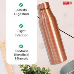 USHA SHRIRAM Pure Copper Water Bottle 1 Litre | Eco-Friendly, Biodegradable & Non-Toxic | Water Bottle for Kids & Adults | Lightweight, Leak-Proof & Rust-Free Tamba Bottle (Set of 3)