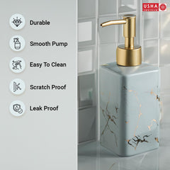 USHA SHRIRAM 320ml Soap Dispenser Bottle | Ceramic Soap & Lotion Dispenser Set | Kitchen Dish Soap Pump Dispenser Set | Hand Shower Washing Soap Dispenser (Design 3 - Grey, Pack of 2)