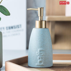 USHA SHRIRAM 320ml Soap Dispenser Bottle | Ceramic Soap & Lotion Dispenser Set | Kitchen Dish Soap Pump Dispenser Set | Hand Shower Washing Soap Dispenser (Design 1 - Blue, Pack of 1)