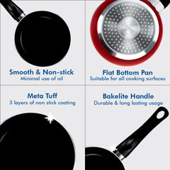 USHA SHRIRAM Non Stick Fry Pan (26cm) & Silicone Spatula Set (5Pcs) | Minimum Oil Usage | Non Stick Pan Cookware Set | Induction & Gas Fry Pan | Heat Resistant Sptaula Set| Wedding Diwali Gift Set