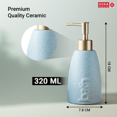 USHA SHRIRAM 320ml Soap Dispenser Bottle | Ceramic Soap & Lotion Dispenser Set | Kitchen Dish Soap Pump Dispenser Set | Hand Shower Washing Soap Dispenser (Design 1 - Blue, Pack of 2)