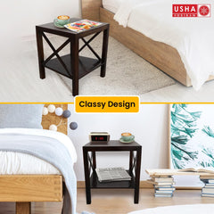 USHA SHRIRAM Wooden Side Table (Honey Finish) | Sheesham Table with Shelf Storage | Termite & Water Resistant | Durable & Sturdy | Side Table for Living Room | Coffee Table | 50x50x56 cm