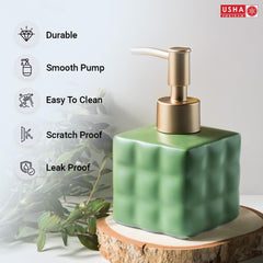 USHA SHRIRAM Soap Dispenser | Ceramic Soap & Lotion Dispenser Set | Kitchen Dish Soap Pump Dispenser Set | Hand Shower Washing Soap Dispenser for Kitchen Sink & Bathroom (220 ml, Green, 4)