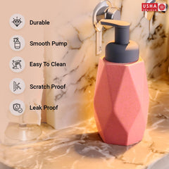 USHA SHRIRAM Soap Dispenser Bottle | Ceramic Soap & Lotion Dispenser Set | Kitchen Dish Soap Pump Dispenser Set | Hand Shower Washing Soap Dispenser (400ml - Design 3 - Pink, Pack of 4)