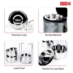 USHA SHRIRAM Stainless Steel Idli Cooker (16 Small & 16 Big Idlis - 4Plate) & Insulated Tiffin Box With Bag | Induction & Gas Friendly Base | Idly Maker | Idli Stand | Thate Idli Maker | Idly Cooker
