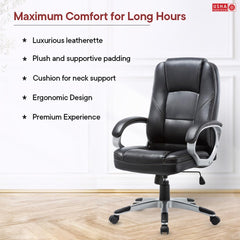 USHA SHRIRAM Black Ergonomically Designed Back Executive Office Chair | Lift Lock Tilt Mechanism | Class III Gas Lift | Conference Room Chair | Office Chair for Home | Leathereate Chair with Arm Rest