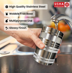 USHA SHRIRAM | 12 Pcs Stainless Steel Glass Set | 300ml Each-AMRAPALI | Stainless Steel Gilas, Wobble Free Base, Durable | Multipurpose, Elegant Design & Mirror Finish