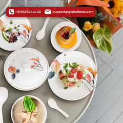 USHA SHRIRAM Dine Smart Melamine 32 Pieces Stylon Dinner Set Heat-Resistant | Durable | Shatter-Resistant | Light-Weight | BPA Free (Vector Flower)