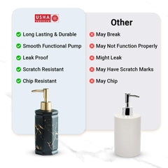 USHA SHRIRAM 350ml Soap Dispenser Bottle | Ceramic Soap & Lotion Dispenser Set | Kitchen Dish Soap Pump Dispenser Set | Hand Shower Washing Soap Dispenser (Design 2 - Black, Pack of 4)