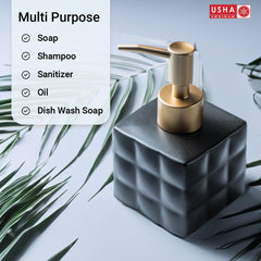 USHA SHRIRAM Soap Dispenser | Ceramic Soap & Lotion Dispenser Set | Kitchen Dish Soap Pump Dispenser Set | Hand Shower Washing Soap Dispenser for Kitchen Sink & Bathroom (220 ml, Grey, 2)