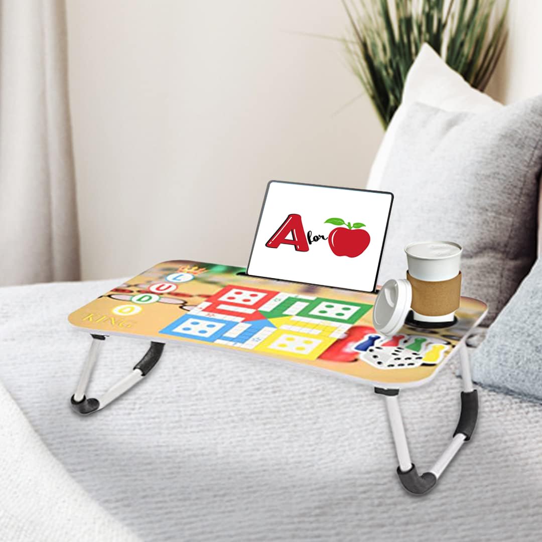 USHA SHRIRAM Wooden Foldable Laptop Table | Lab Desk for Study | Portable Laptop Table for Office Men Women Kids | LaptopDesk | Lab Desk for Laptop | Laptop Desk for Table Bed | Bed Desk (Ludo)