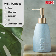 USHA SHRIRAM 320ml Soap Dispenser Bottle | Ceramic Soap & Lotion Dispenser Set | Kitchen Dish Soap Pump Dispenser Set | Hand Shower Washing Soap Dispenser (Design 1 - Blue, Pack of 4)