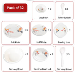 USHA SHRIRAM Dine Smart Melamine 32 Pieces Stylon Dinner Set Heat-Resistant | Durable | Shatter-Resistant | Light-Weight | BPA Free (Vector Flower)