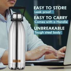 USHA SHRIRAM Insulated Stainless Steel Water Bottle 1500 ML | Food Grade | Water Bottle for Home, Office & Kids | Hot for 18 Hours, Cold for 24 Hours | Rust-Free, Durable & Leak-Proof (Pack of 2)