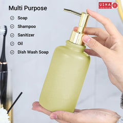 USHA SHRIRAM 400ml Soap Dispenser Bottle | Ceramic Soap & Lotion Dispenser Set | Kitchen Dish Soap Pump Dispenser Set | Hand Shower Washing Soap Dispenser for Kitchen Sink (Pack of 1, Green)