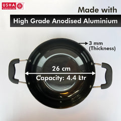 USHA SHRIRAM Non Stick Frying Pan (26 cm) & Kadai with Lid (4.4L) | Stove & Induction Cookware | Minimal Oil Cooking | 3 Layer Non Stick Coating | Non-Toxic & Lightweight | Non Stick Cookware Set