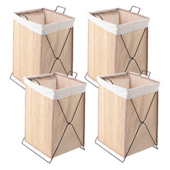 USHA SHRIRAM Foldable Bamboo Laundry Basket With Lid | Sustainable & Eco-Friendly | Travel Essential | Printed Laundry Basket (40cmx30cmx60cm) | Easy To Carry | Dark Brown (4 Pcs, Bag)