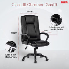 USHA SHRIRAM Black Ergonomically Designed Back Executive Office Chair | Lift Lock Tilt Mechanism | Class III Gas Lift | Conference Room Chair | Office Chair for Home | Leathereate Chair with Arm Rest