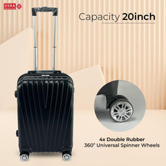 USHA SHRIRAM ABS (Cabin Bag) 20 inch Black Luggage Bag (55cm)|Trolley Suitcase For Travel | Travel Luggage for Men Women |360 Degree Wheel | Travel Bags For Luggage Trolley | Carry On Suitcase (Black)