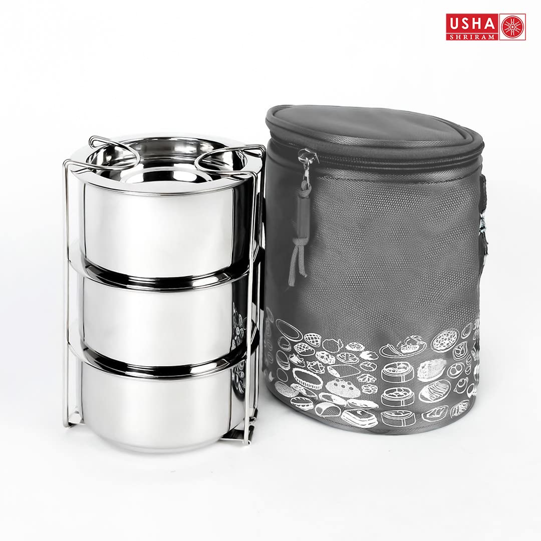 USHA SHRIRAM Stainless Steel Insulated Lunch Box with Insulated Bag |3pc  (250ml each) Stackable & Leak Proof containers| Lunch Box for Kids, Office