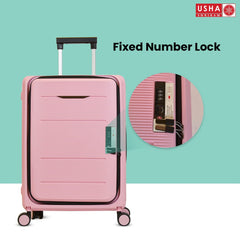 USHA SHRIRAM Polyester Hard Shell Check-In Bag (24 Inch - 65Cm) Collapsible Luggage Bag Rose Pink Suitcase For Travel 360 Degree Spinner Wheel & Lock Foldable Trolley Bag For Travel