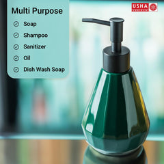 USHA SHRIRAM Soap Dispenser | Ceramic Soap & Lotion Dispenser Set | Kitchen Dish Soap Pump Dispenser Set | Hand Shower Washing Soap Dispenser for Kitchen Sink & Bathroom (250 ml, Green, 2)