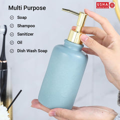 USHA SHRIRAM 400ml Soap Dispenser Bottle | Ceramic Soap & Lotion Dispenser Set | Kitchen Dish Soap Pump Dispenser Set | Hand Shower Washing Soap Dispenser for Kitchen Sink (Pack of 1, Blue)