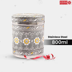 USHA SHRIRAM Stainless Steel Crafted Storage Box |Gift Set | Kitchen Storage Organiser | Dabba For Kitchen | Rust Proof | Multi Purpose Box (Silver - 800ml (2Pcs)) (Silver)