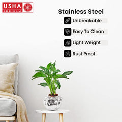 USHA SHRIRAM Stainless Steel Flower Pot | Round Shaped Planter | 12L | Rust Resistant | Home Décor | Sustainable | Planter for Office, Living Room | Indoor Plants