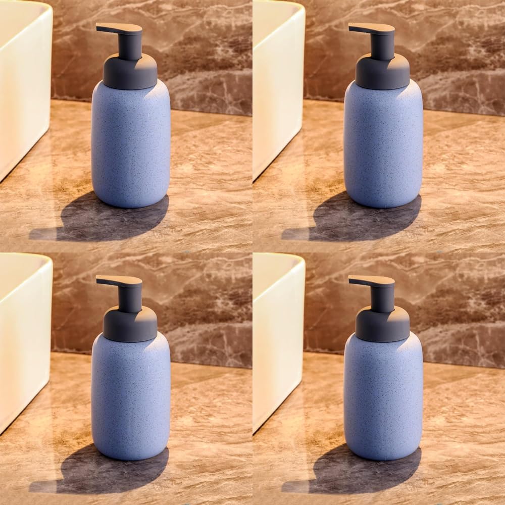 USHA SHRIRAM 400 ml Foam Soap Dispenser Bottle | Ceramic Foam Dispenser Handwash Set | Kitchen Dispenser Foam | Foam Soap Dispenser for Kitchen Sink | Foam Handwash Dispenser Pack of 4 Blue
