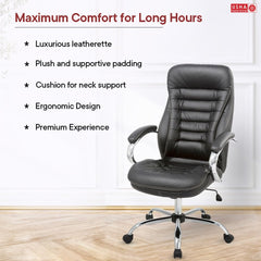 USHA SHRIRAM Black Ergonomically Designed Back Executive Office Chair | Lift Lock Tilt Mechanism | Class III Gas Lift | Conference Room Chair | Office Chair for Home | Leathereate Chair with Arm Rest