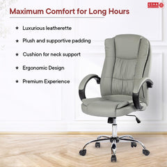 USHA SHRIRAM Grey Ergonomically Designed Back Executive Office Chair | Lift Lock Tilt Mechanism | Class III Gas Lift | Conference Room Chair | Office Chair for Home | Leathereate Chair with Arm Rest