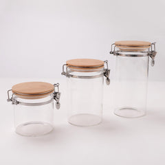 USHA SHRIRAM Borosilicate Containers With Wooden Lid (650ml, 1L, 1.5L) | Glass Container Jar For Kitchen Storage | Microwave Safe | Kitchen Containers Box With Air Tight Lid | Kitchen Organisers