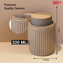 USHA SHRIRAM 320ml Soap Dispenser Bottle | Ceramic Soap & Lotion Dispenser Set | Kitchen Dish Soap Pump Dispenser Set | Hand Shower Washing Soap Dispenser (Design 2 - Black, Pack of 2)