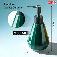 USHA SHRIRAM Soap Dispenser | Ceramic Soap & Lotion Dispenser Set | Kitchen Dish Soap Pump Dispenser Set | Hand Shower Washing Soap Dispenser for Kitchen Sink & Bathroom (250 ml, Green, 2)