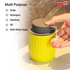 USHA SHRIRAM 320ml Soap Dispenser Bottle | Ceramic Soap & Lotion Dispenser Set | Kitchen Dish Soap Pump Dispenser Set | Hand Shower Washing Soap Dispenser (Design 2 - Yellow, Pack of 4)