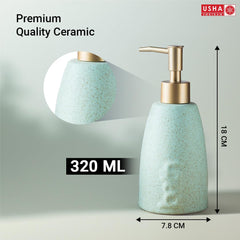 USHA SHRIRAM 320ml Soap Dispenser Bottle | Ceramic Soap & Lotion Dispenser Set | Kitchen Dish Soap Pump Dispenser Set | Hand Shower Washing Soap Dispenser (Design 1 - Green, Pack of 4)