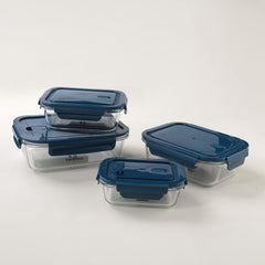 USHA SHRIRAM (UMAI Food Container With Snap Airtight Lid (4Pcs- 410ml, 680ml, 1040ml, 1520ml)|Borosilicate Glass Container For Kitchen Storage Box | Microwave Safe | Glass Tiffin Box (Rectangular)