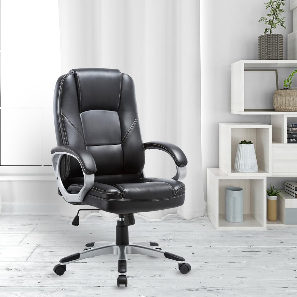 USHA SHRIRAM Black Ergonomically Designed Back Executive Office Chair | Lift Lock Tilt Mechanism | Class III Gas Lift | Conference Room Chair | Office Chair for Home | Leathereate Chair with Arm Rest