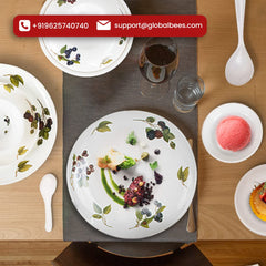USHA SHRIRAM Dine Smart Melamine 32 Pieces Dinner Set Heat-Resistant | Unbreakable & Durable | Shatter-Resistant | Light-Weight | BPA Free (Blue Berry)