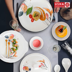 USHA SHRIRAM Dine Smart Melamine 32 Pieces Stylon Dinner Set Heat-Resistant | Durable | Shatter-Resistant | Light-Weight | BPA Free (Vector Flower)