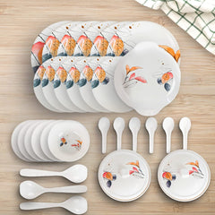 USHA SHRIRAM Dine Smart Melamine 32 Pieces Stylon Dinner Set Heat-Resistant | Durable | Shatter-Resistant | Light-Weight | BPA Free (Vector Flower)