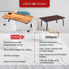 USHA SHRIRAM Wooden Foldable Laptop Table | Lab Desk for Study | Portable Laptop Table for Office Men Women Kids | LaptopDesk | Lab Desk for Laptop | Laptop Desk for Table Bed | Bed Desk (Brown)