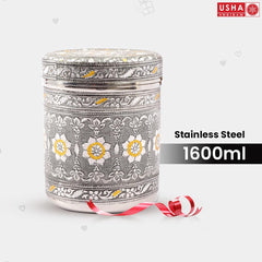 USHA SHRIRAM Stainless Steel Crafted Storage Box |Gift Set | Kitchen Storage Organiser | Dabba For Kitchen | Rust Proof | Multi Purpose Box (Silver - 1.6L (2Pcs))