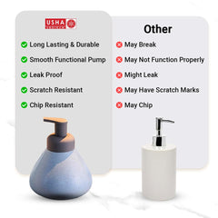 USHA SHRIRAM Soap Dispenser Bottle | Ceramic Soap & Lotion Dispenser Set | Kitchen Dish Soap Pump Dispenser Set | Hand Shower Washing Soap Dispenser (360ml - Design 1 - Blue, Pack of 1)