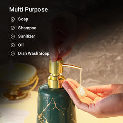 USHA SHRIRAM 260ml Soap Dispenser Bottle | Ceramic Soap & Lotion Dispenser Set | Kitchen Dish Soap Pump Dispenser Set | Hand Shower Washing Soap Dispenser (Design1 - Green, Pack of 1)