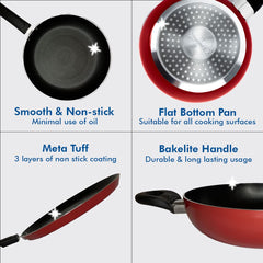 USHA SHRIRAM 3 Piece Non Stick Cookware & Spatula Set(12Pcs) | Gift Set | Non Stick Tawa, Kadai & Frying Pan (with Lid) | Stove & Induction Cookware| 3 Layer Coating Cookware & Kitchen Tool Set